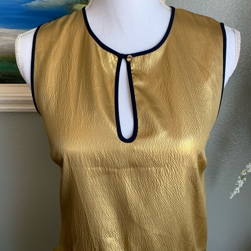 Juicy Couture 100% Silk Gold Ruffle Sleeve Dress Size 4 - Picture 6 of 16